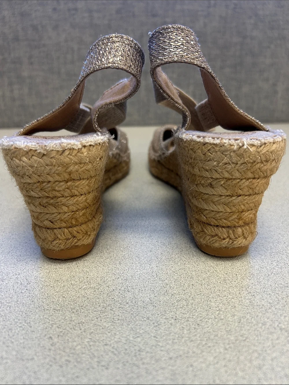 Toni Pons Woven Espadrille Wedge Slingback in Silver and Tan Size 39